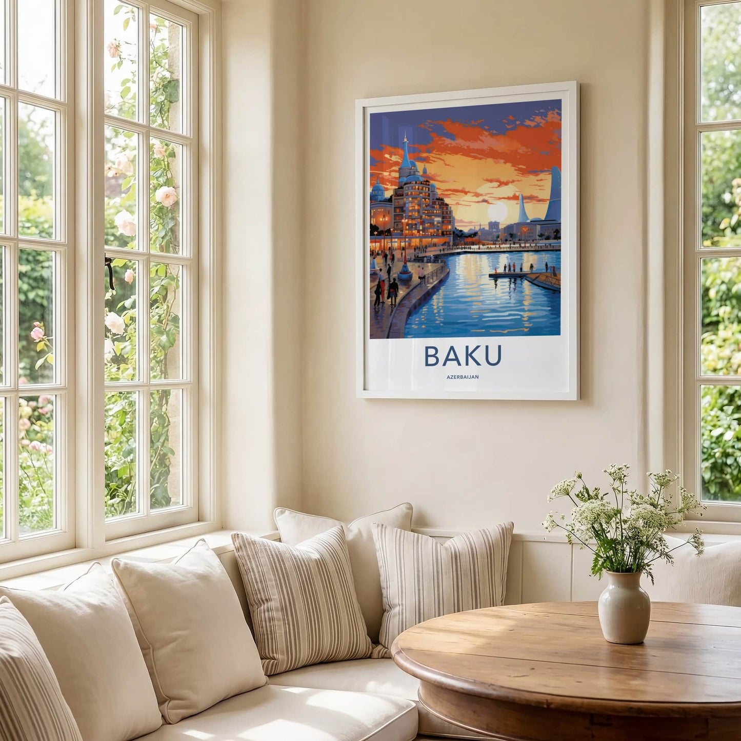 Baku Poster - Azerbaijan Travel Art - Vibrant City Sunset Home Decor