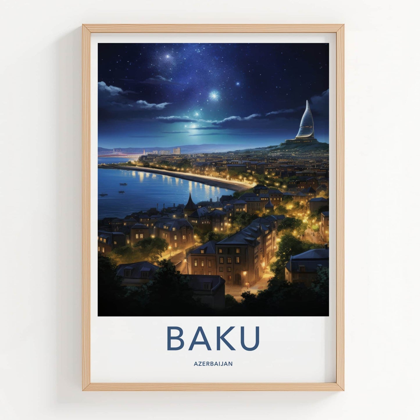 Baku Poster - Azerbaijan Wall Art - Starry City Skyline Home Decor