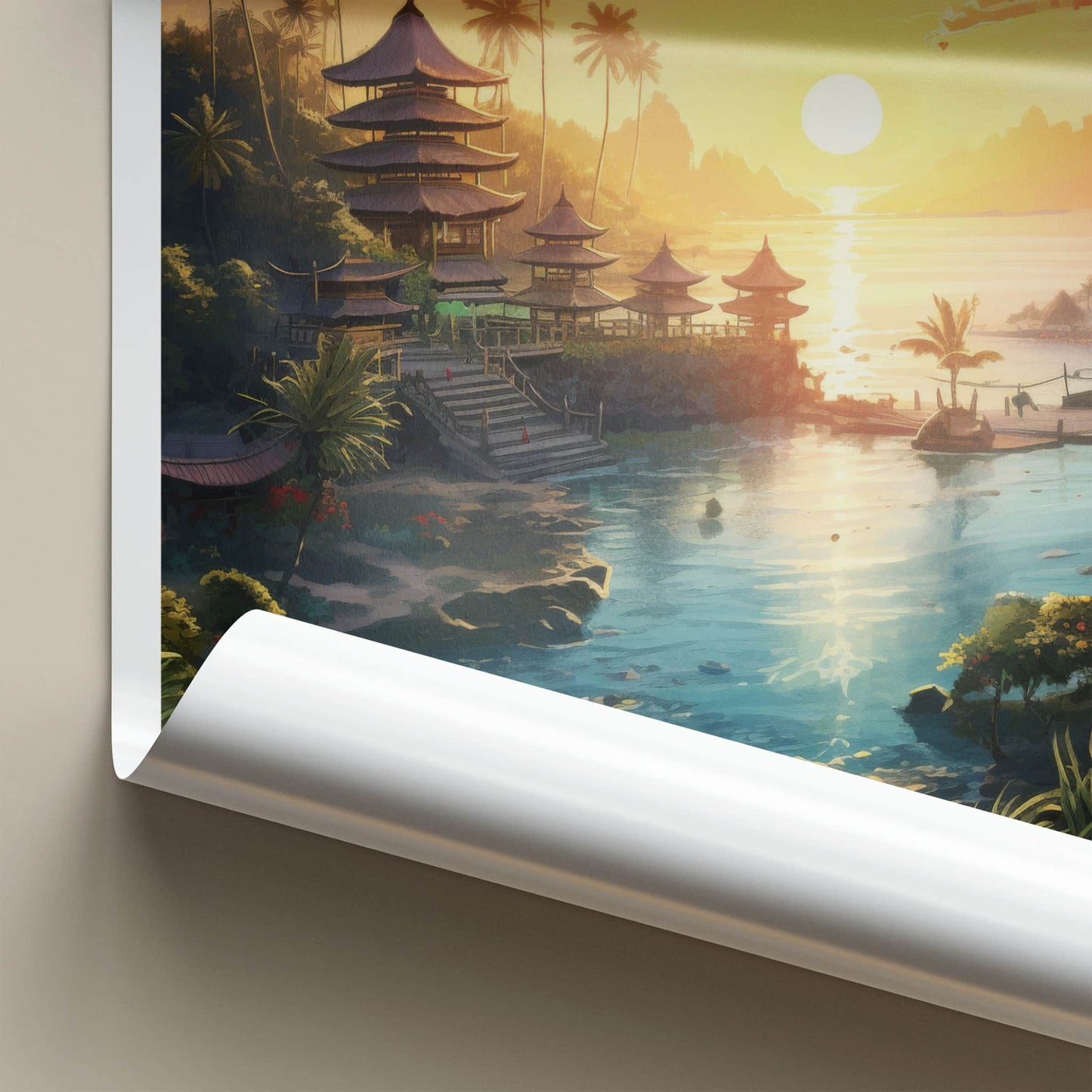 Bali Poster - Indonesia Travel Art - Island Temple Sunset Home Decor