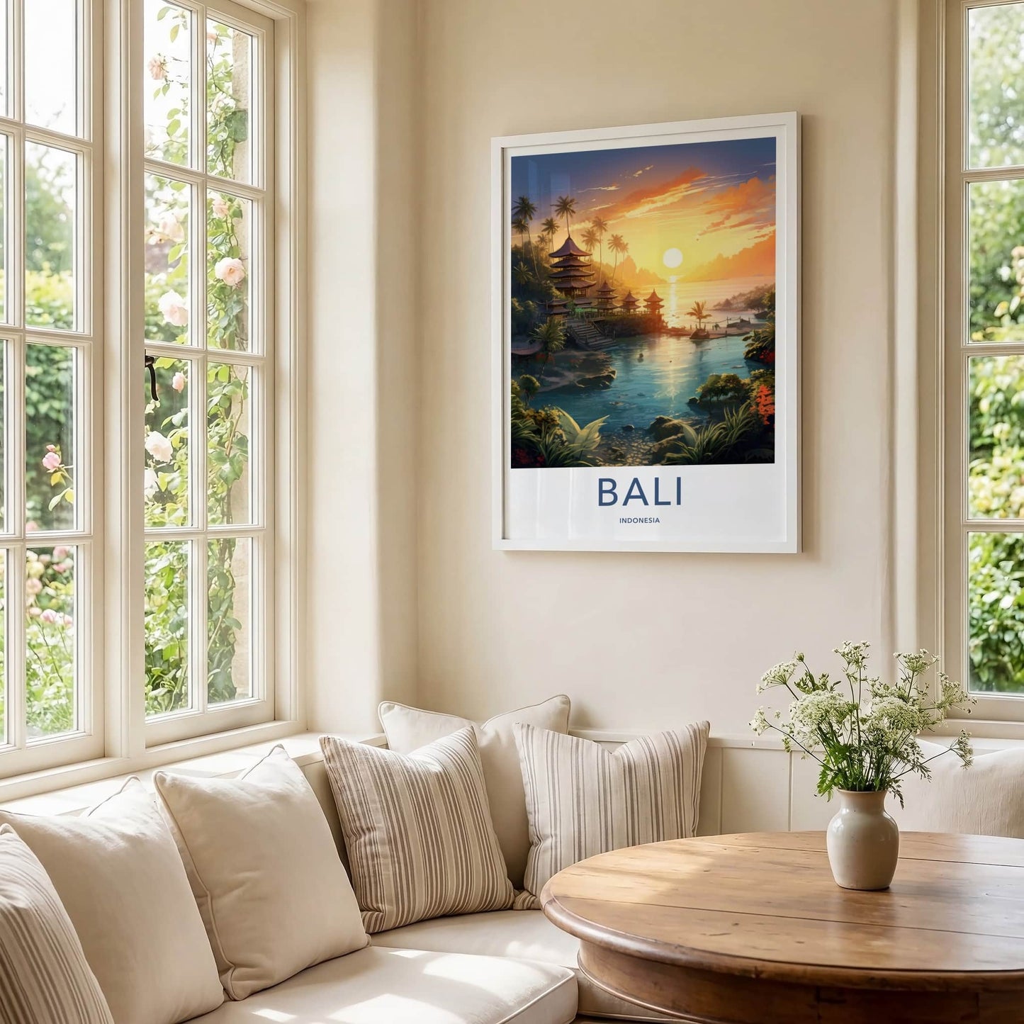 Bali Poster - Indonesia Travel Art - Island Temple Sunset Home Decor