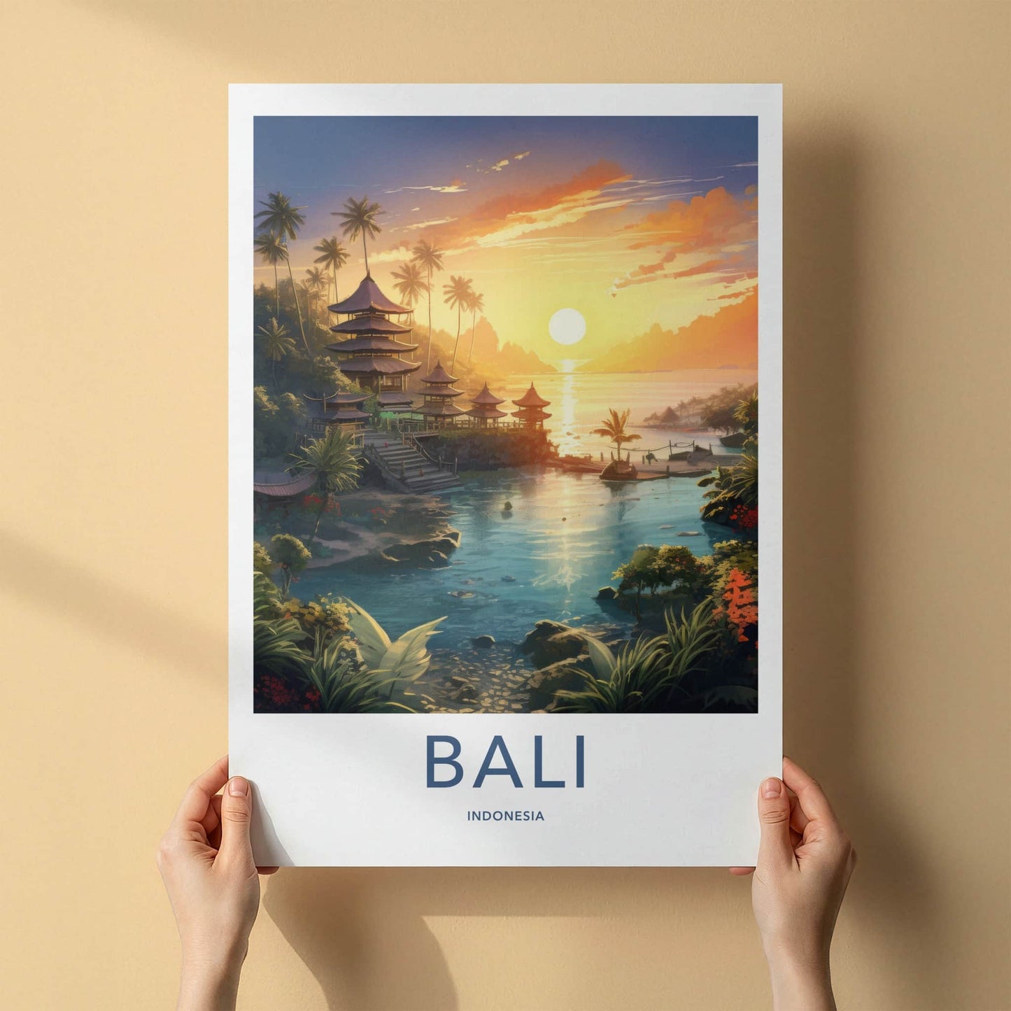 Bali Poster - Indonesia Travel Art - Island Temple Sunset Home Decor