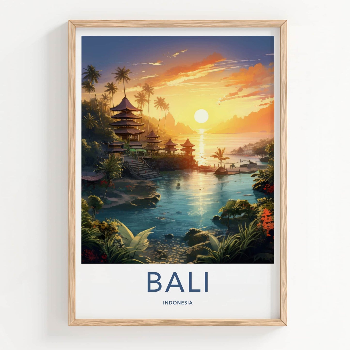 Bali Poster - Indonesia Travel Art - Island Temple Sunset Home Decor