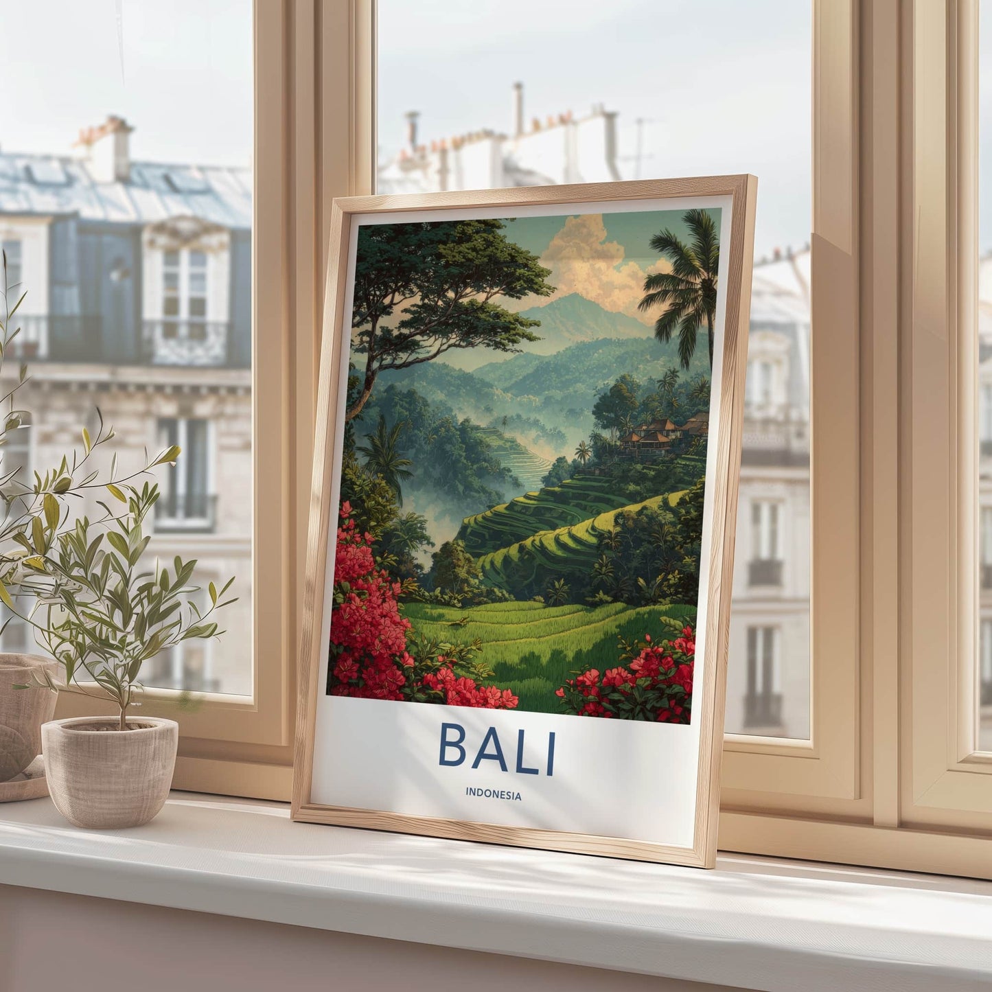 Bali Poster - Indonesia Travel Art - Misty Rice Fields Home Decor