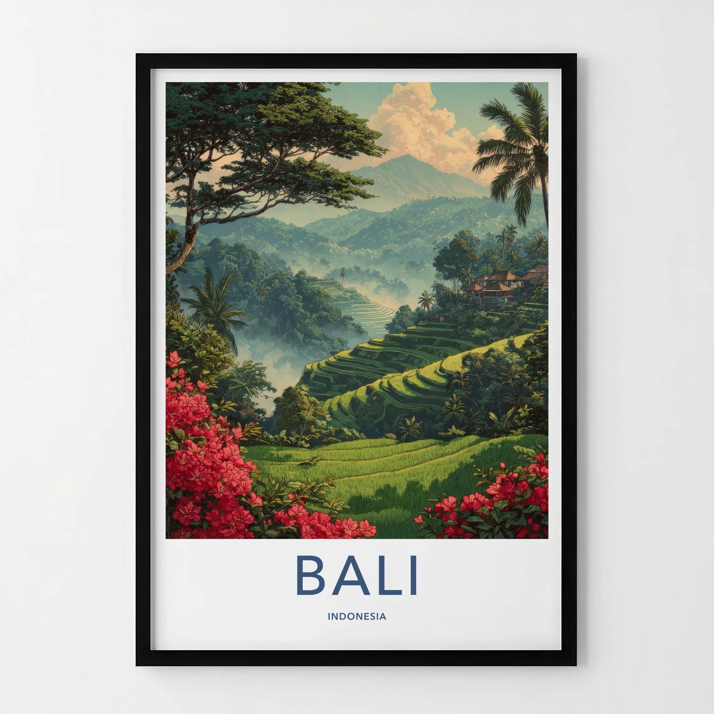 Bali Poster - Indonesia Travel Art - Misty Rice Fields Home Decor