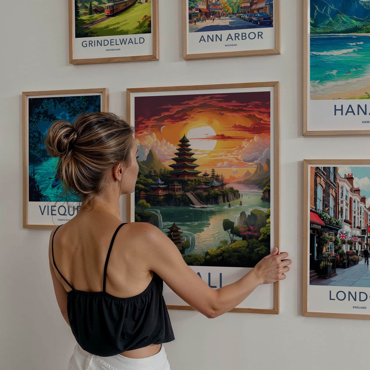 Bali Poster - Indonesia Travel Art - Temple River Sunset Home Decor