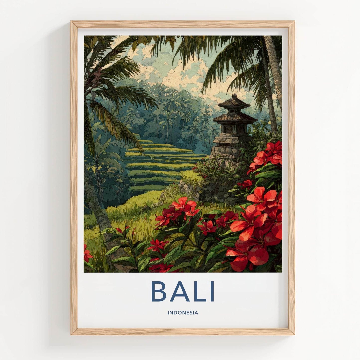 Bali Poster - Indonesia Travel Art - Terrace Temple Bloom Home Decor