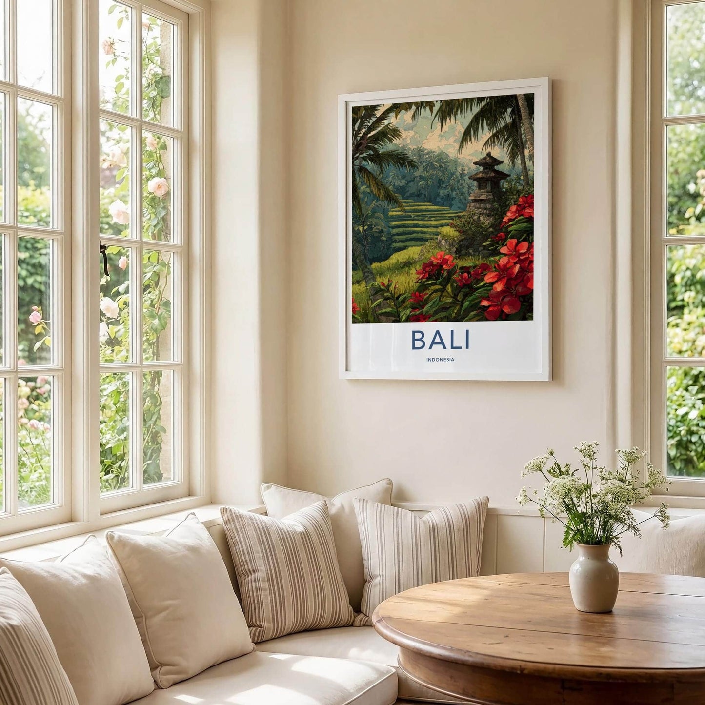 Bali Poster - Indonesia Travel Art - Terrace Temple Bloom Home Decor