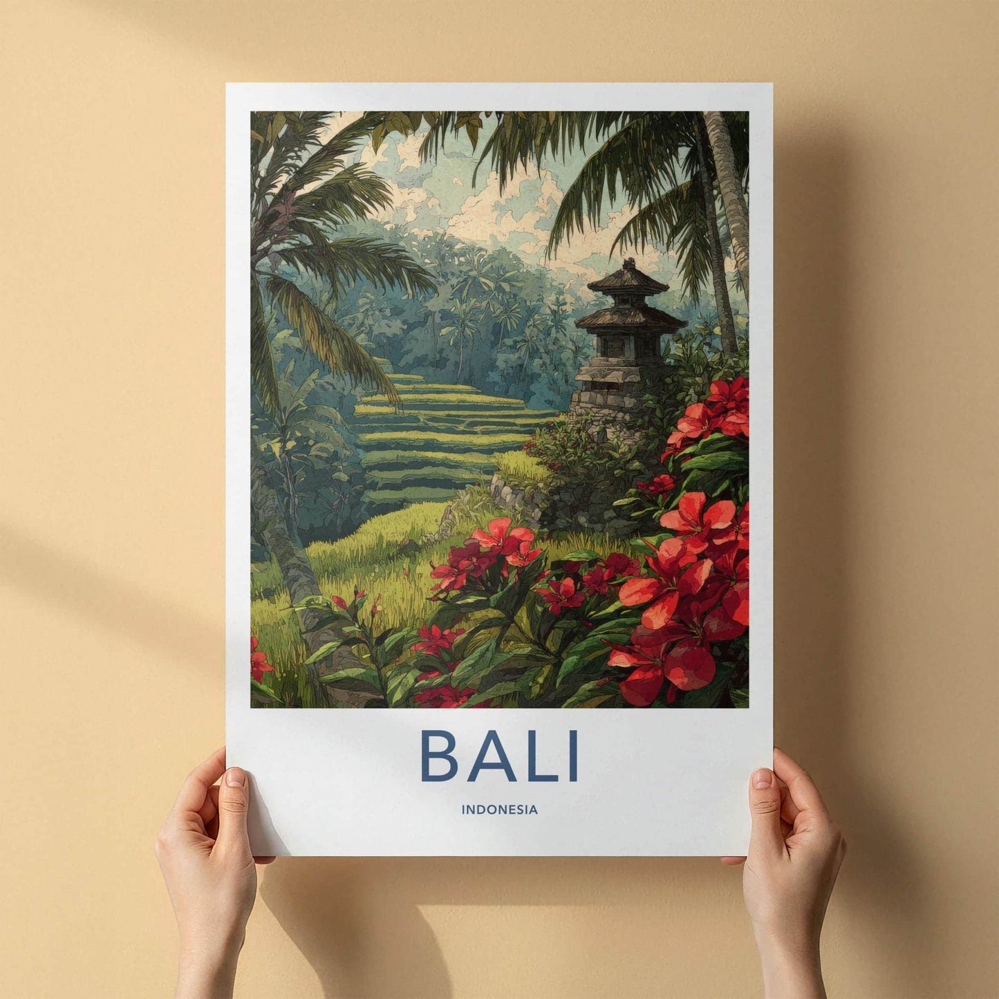 Bali Poster - Indonesia Travel Art - Terrace Temple Bloom Home Decor