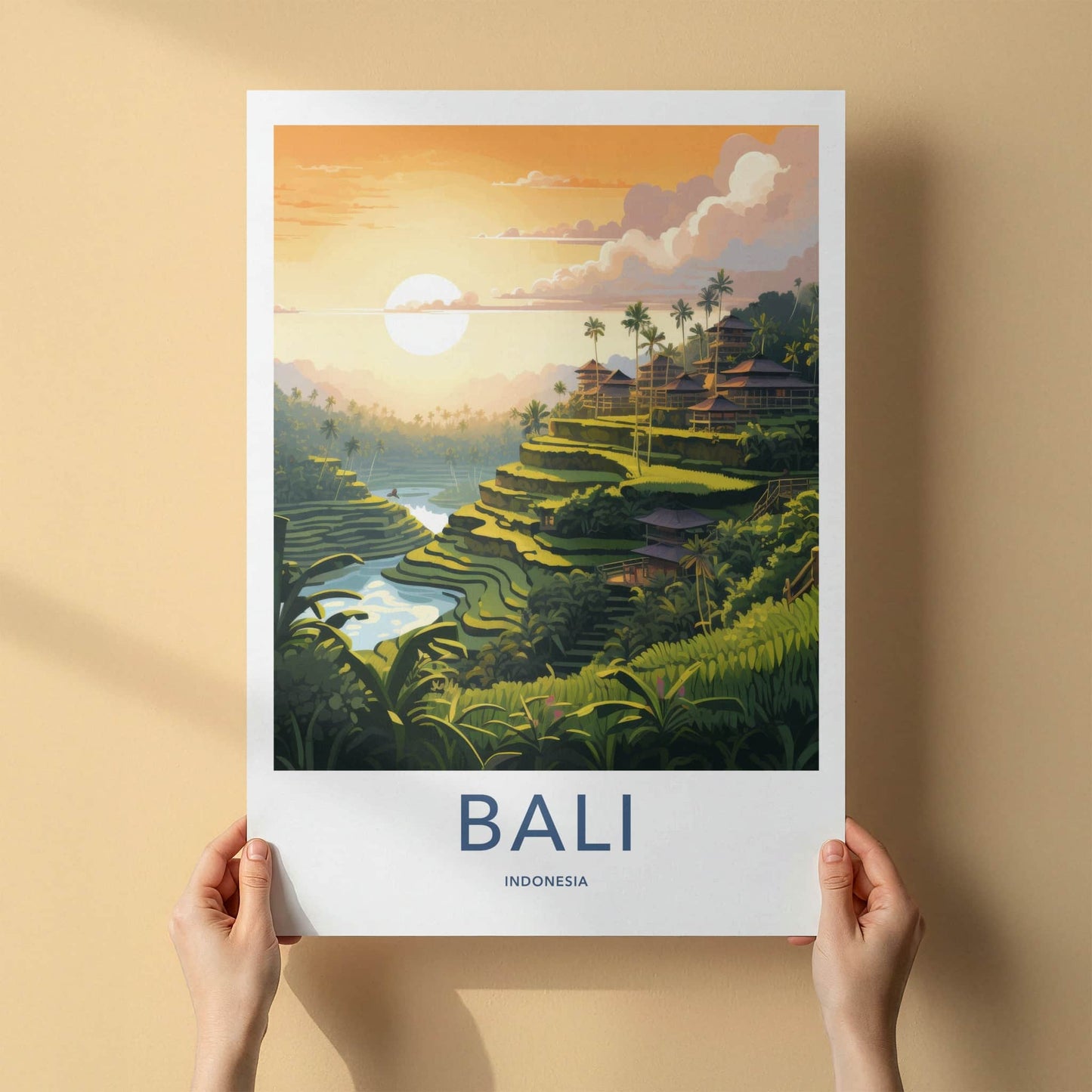 Bali Poster - Indonesia Travel Art - Terraced Rice Paddies Home Decor