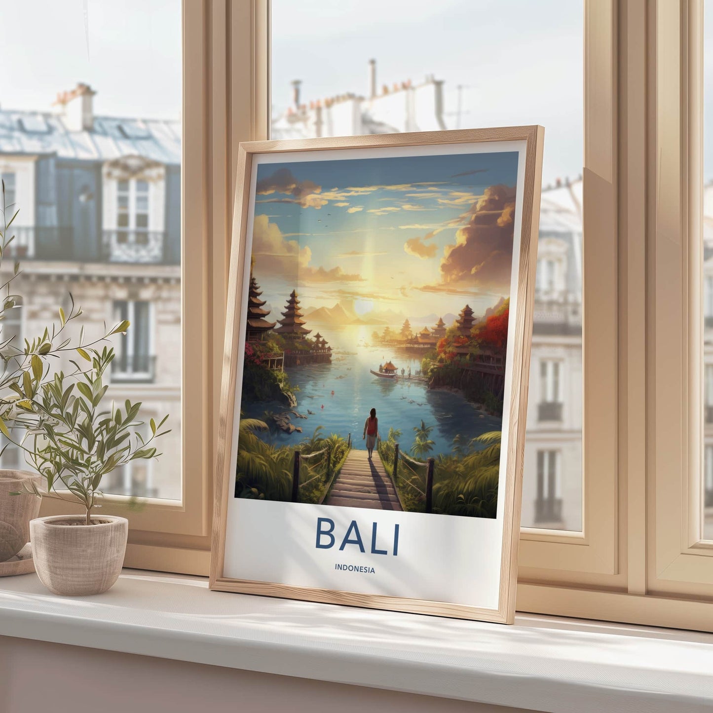 Bali Poster - Indonesia Travel Art - Tropical Temple Sunset Home Decor