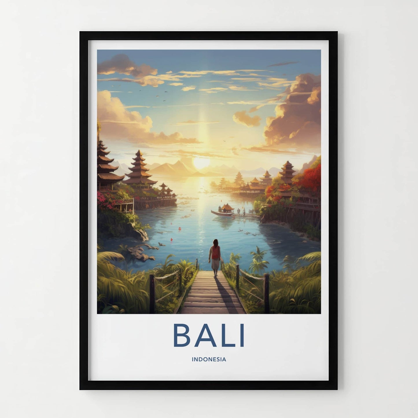 Bali Poster - Indonesia Travel Art - Tropical Temple Sunset Home Decor