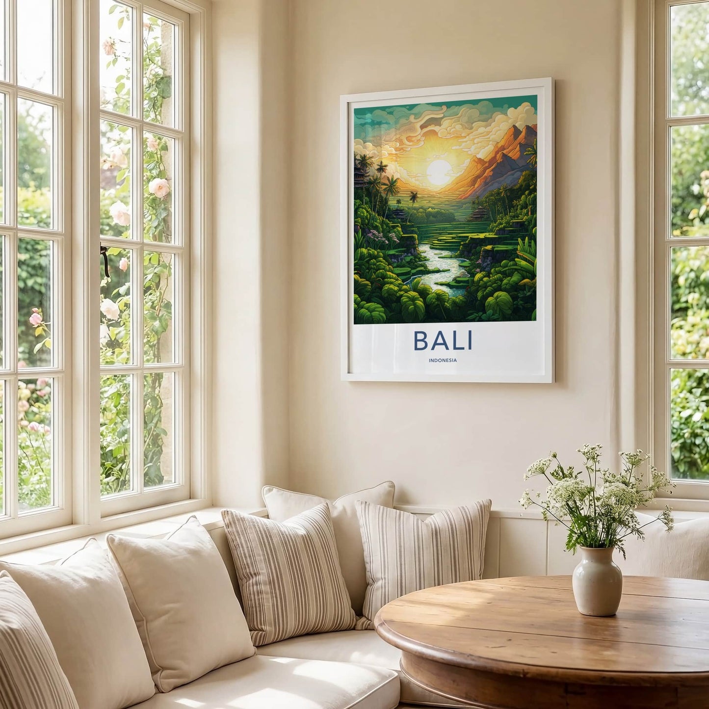 Bali Poster - Indonesia Travel Print - Exotic Rice Terraces View Framed Decor