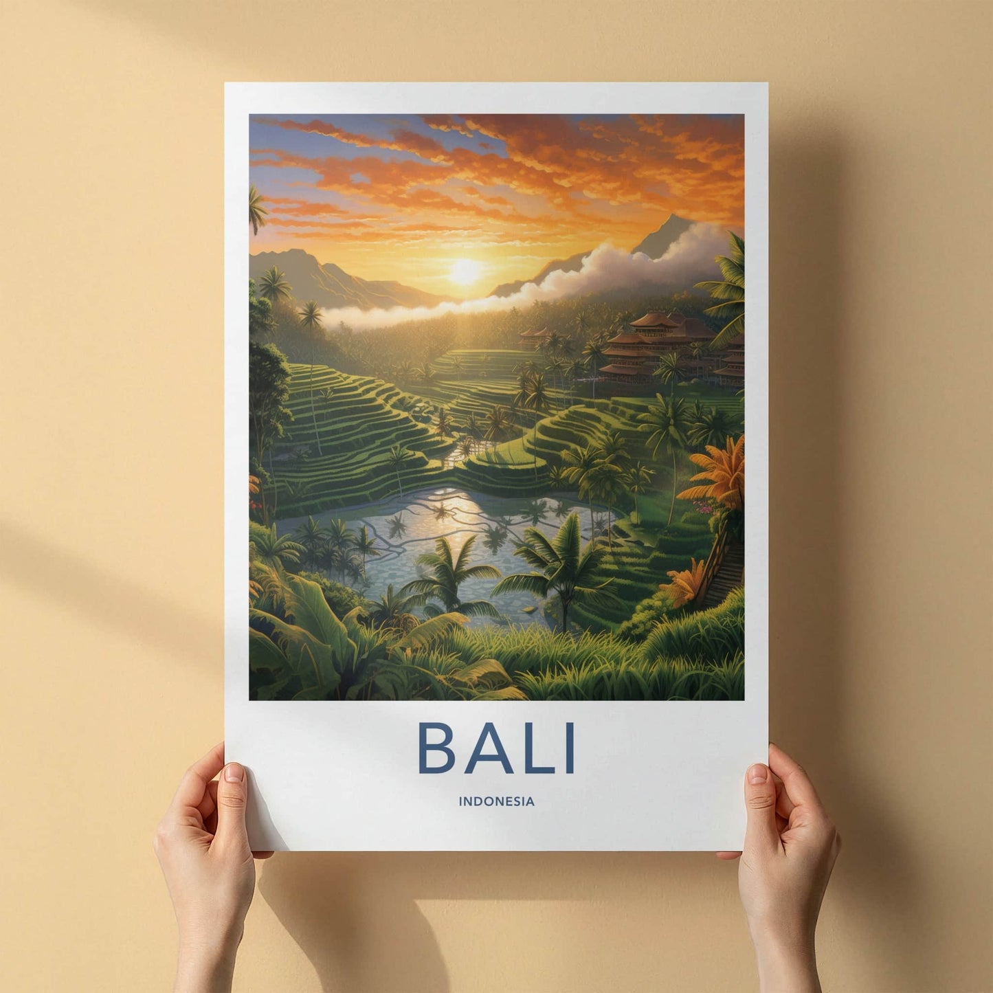 Bali Poster - Indonesia Travel Print - Serene Sunset Terraces Lounge Decor