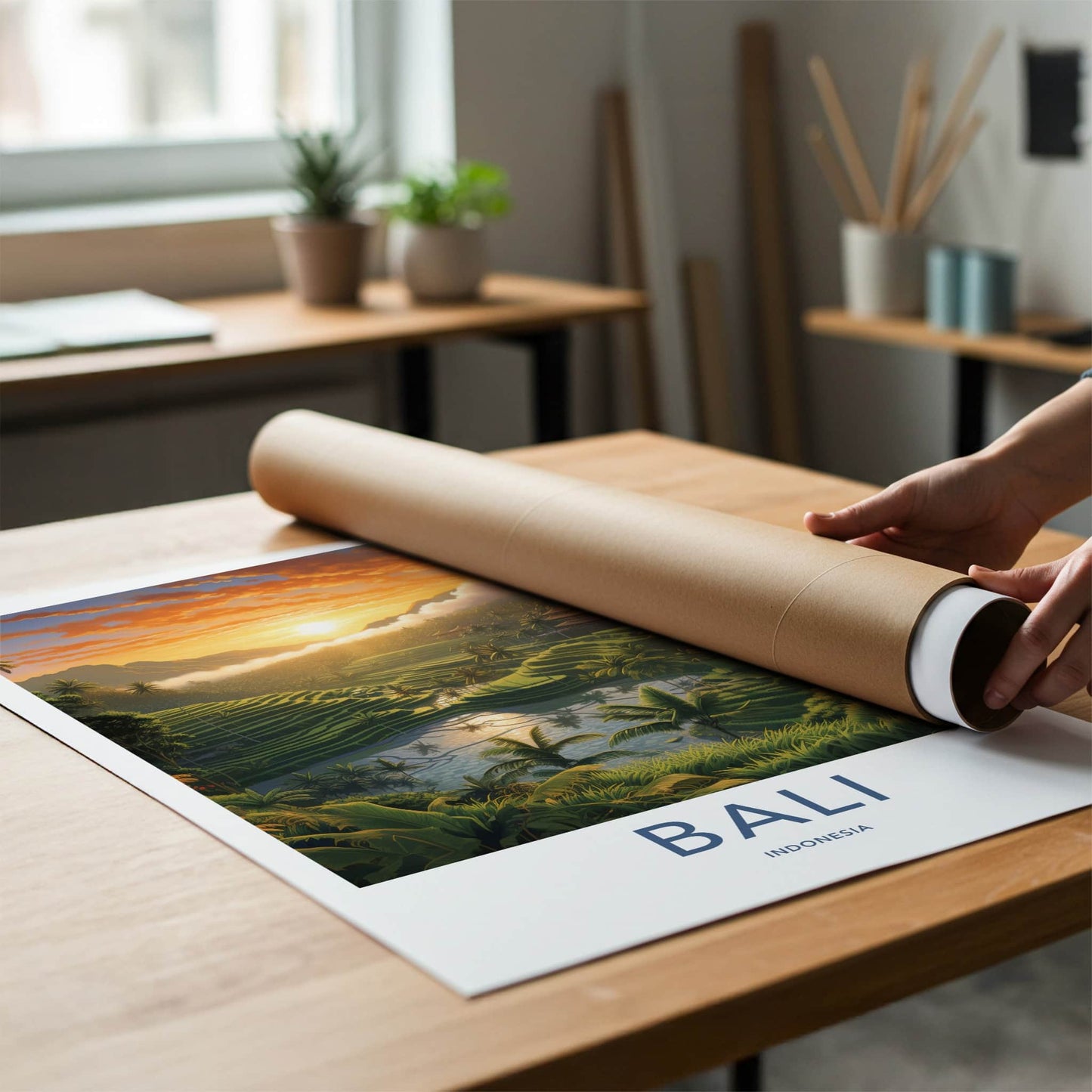 Bali Poster - Indonesia Travel Print - Serene Sunset Terraces Lounge Decor