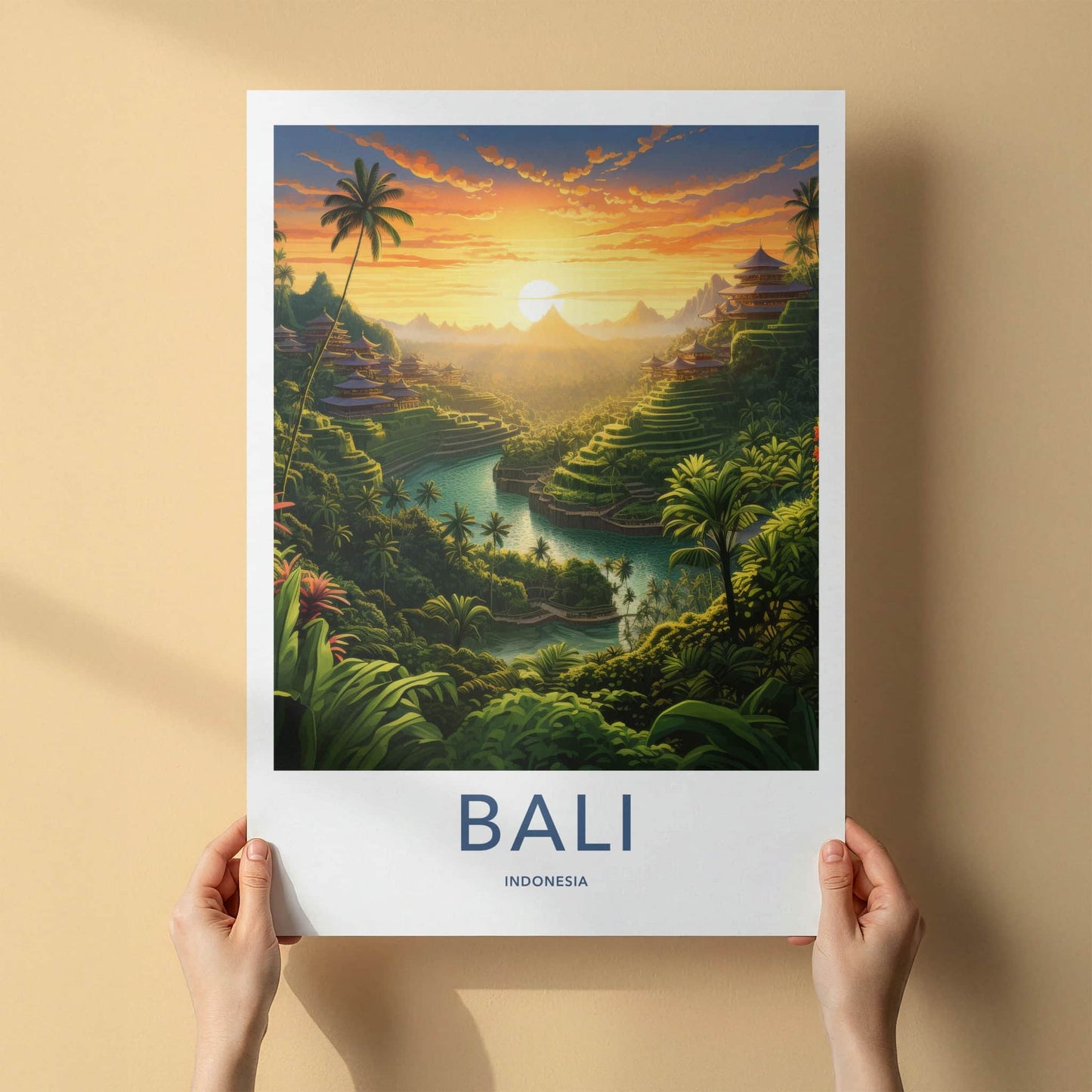 Bali Poster - Indonesia Travel Print - Tropical Jungle Temples Lounge Decor