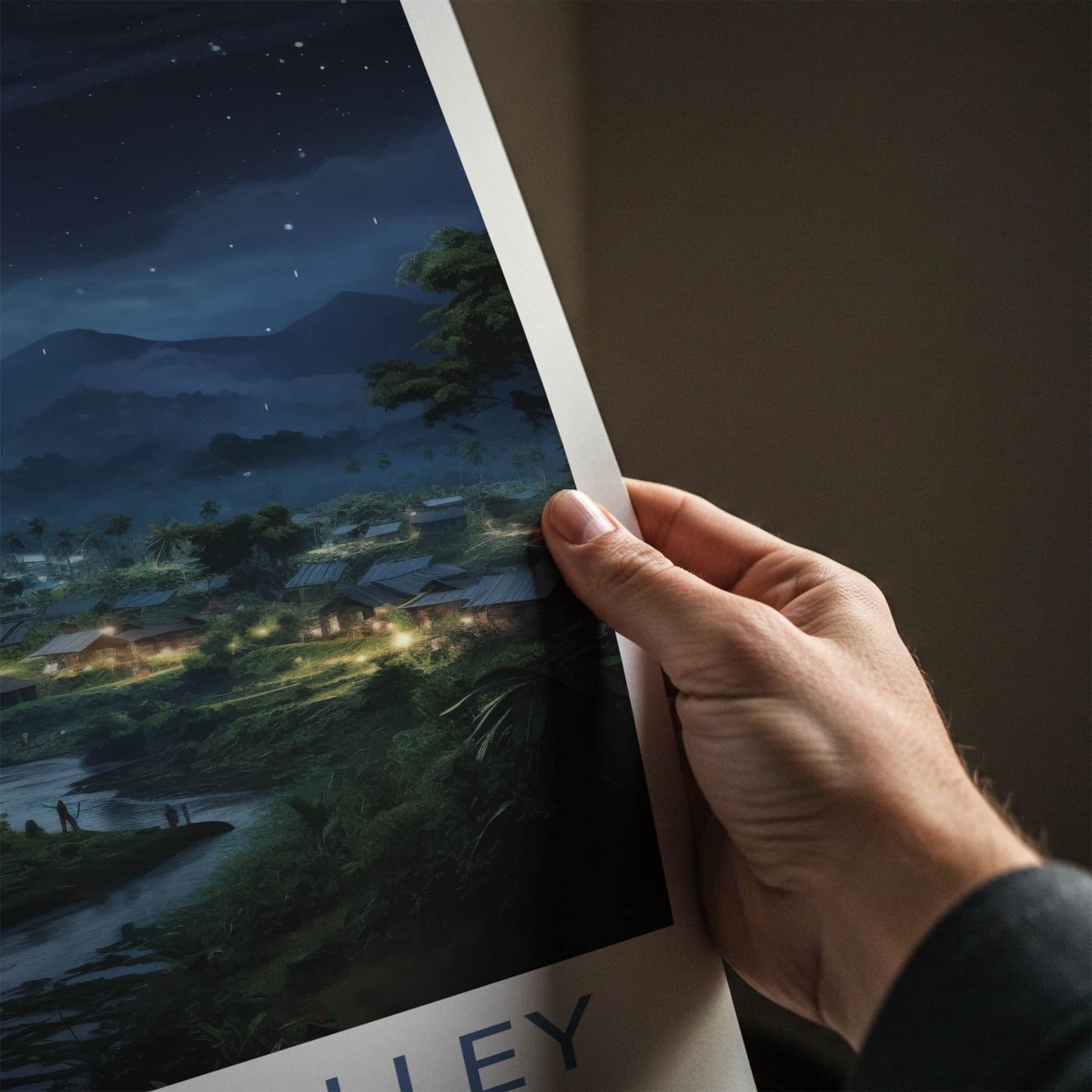 Baliem Valley Poster - Indonesia Travel Art - Moonlit Valley Village Home Decor