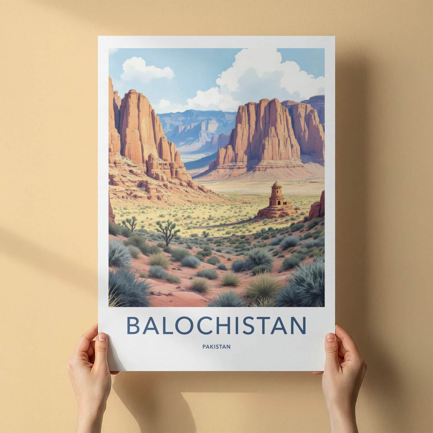Balochistan Poster - Pakistan Travel Art - Ancient Tower Desert Home Decor