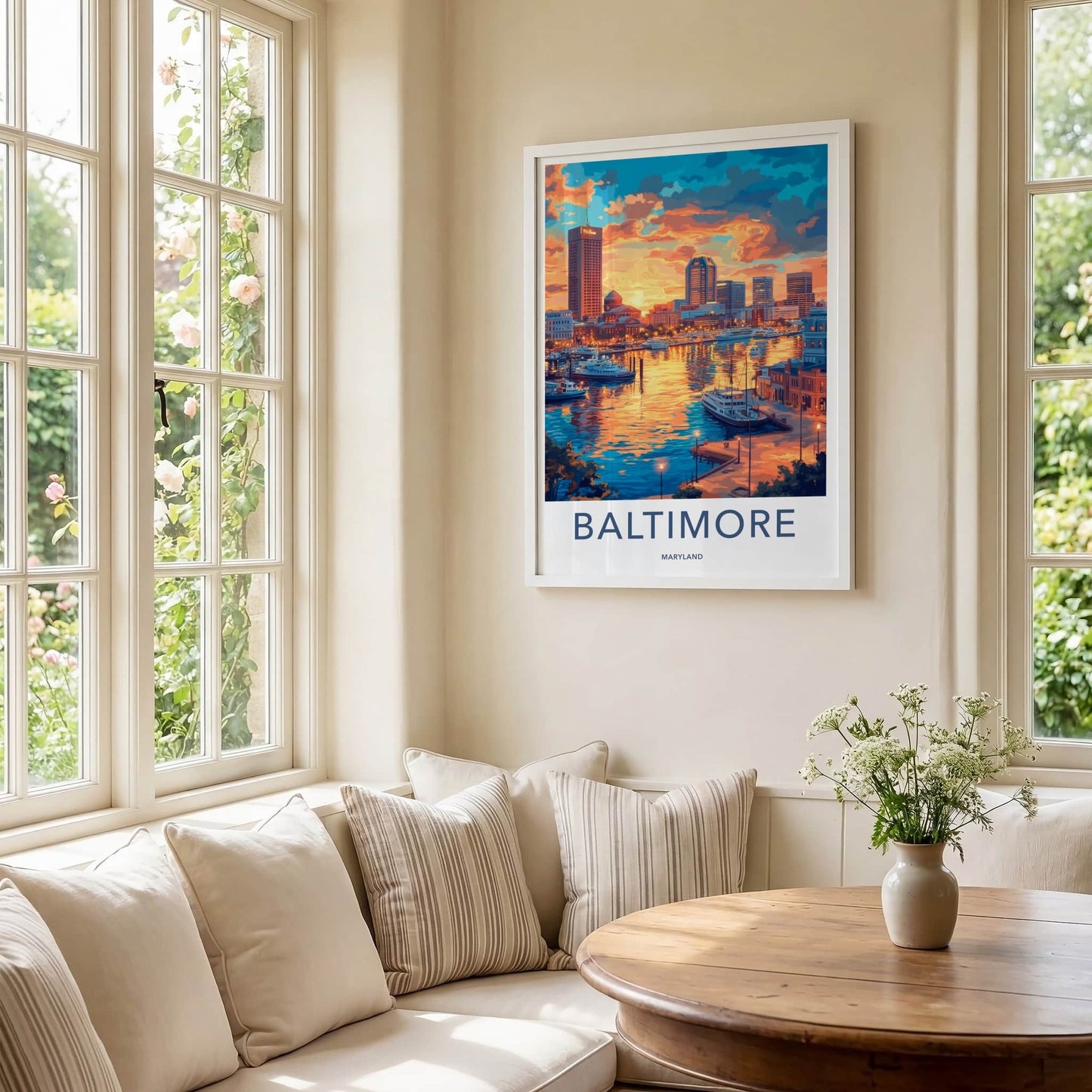 Baltimore Poster - Maryland Travel Art - Harbor Sunset Skyline Home Decor