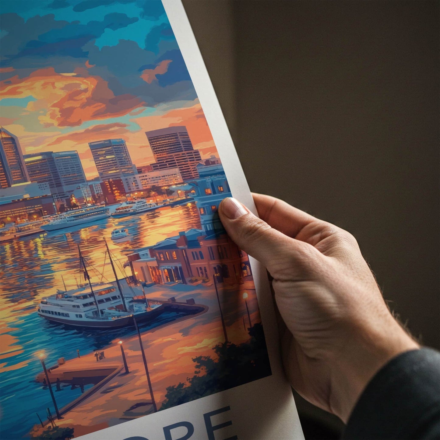 Baltimore Poster - Maryland Travel Art - Harbor Sunset Skyline Home Decor