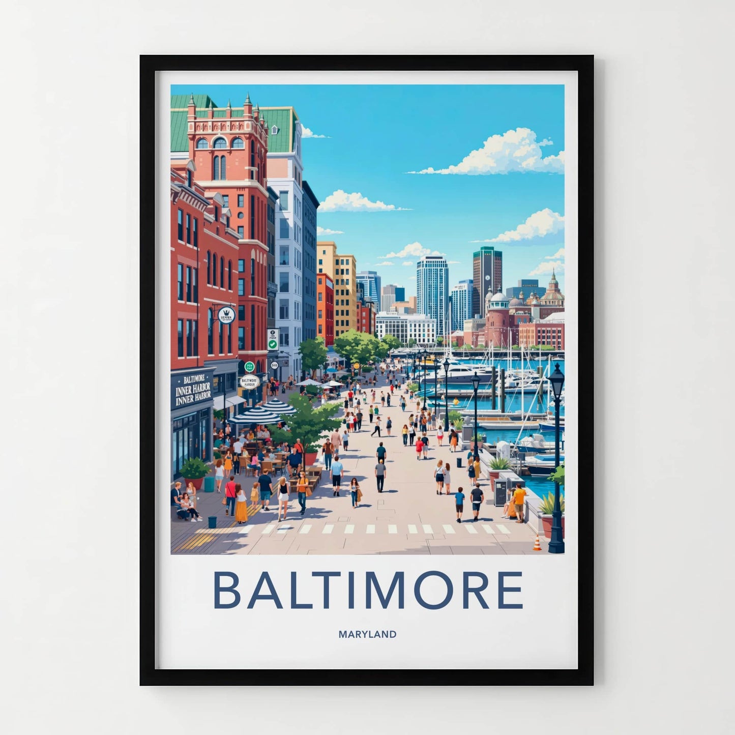 Baltimore Poster - Maryland Travel Art - Vibrant City Harbor Home Decor