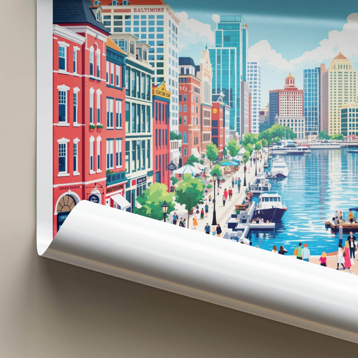 Baltimore Poster - Maryland Travel Art - Vibrant Harborfront Scene Home Decor