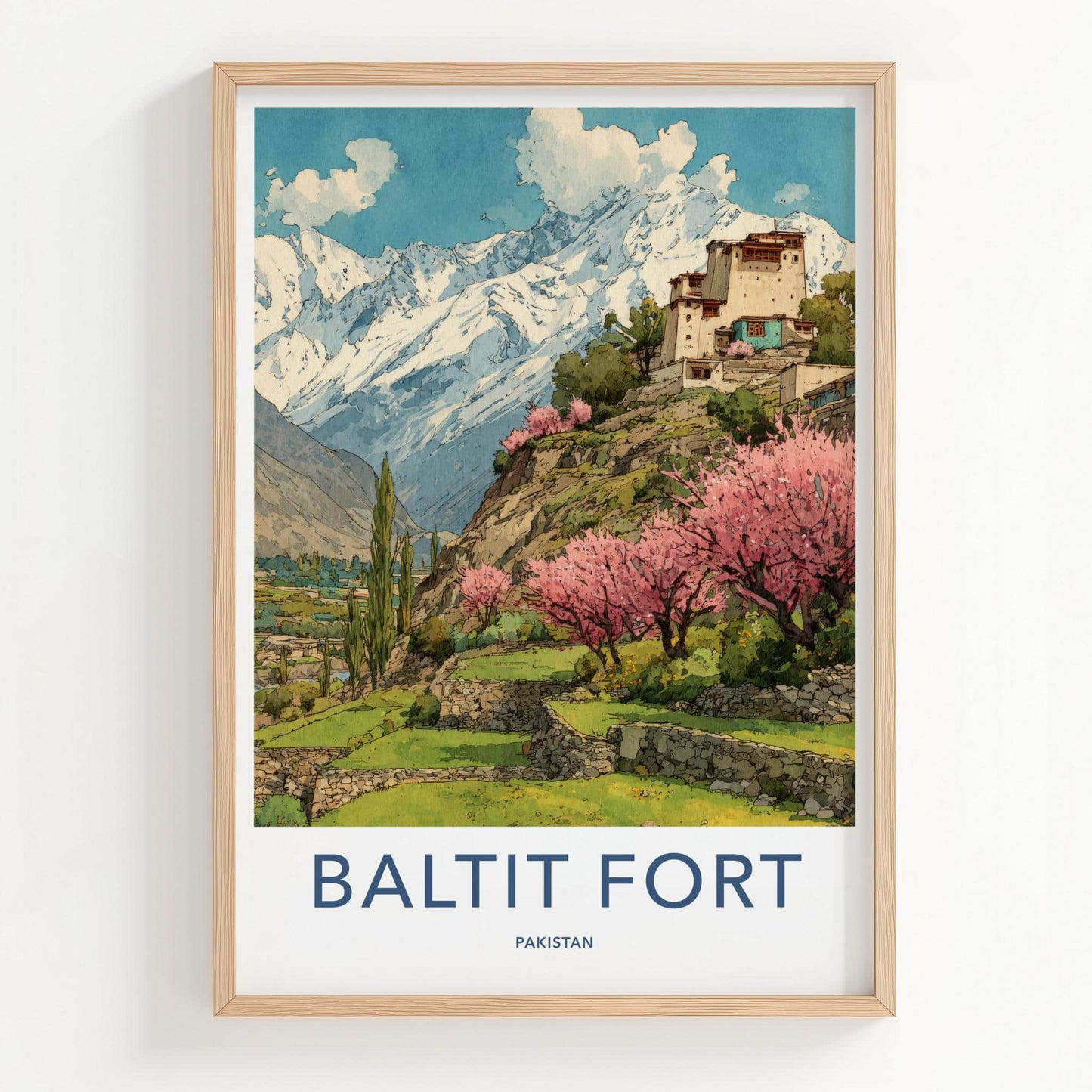 Baltit Fort Poster - Pakistan Travel Art - Spring Blossom Fort Home Decor