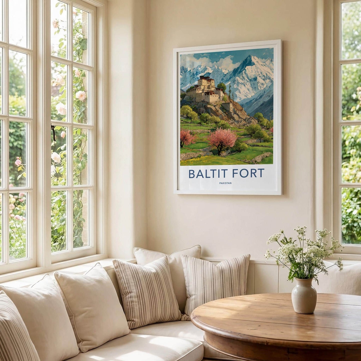 Baltit Fort Poster - Pakistan Travel Print - mountain spring blossoms Wall Decor