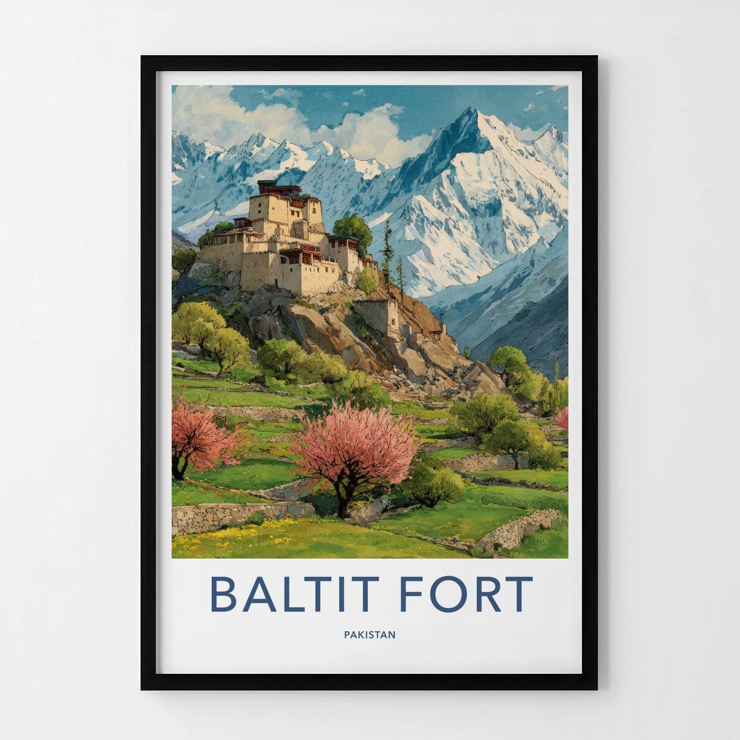 Baltit Fort Poster - Pakistan Travel Print - mountain spring blossoms Wall Decor