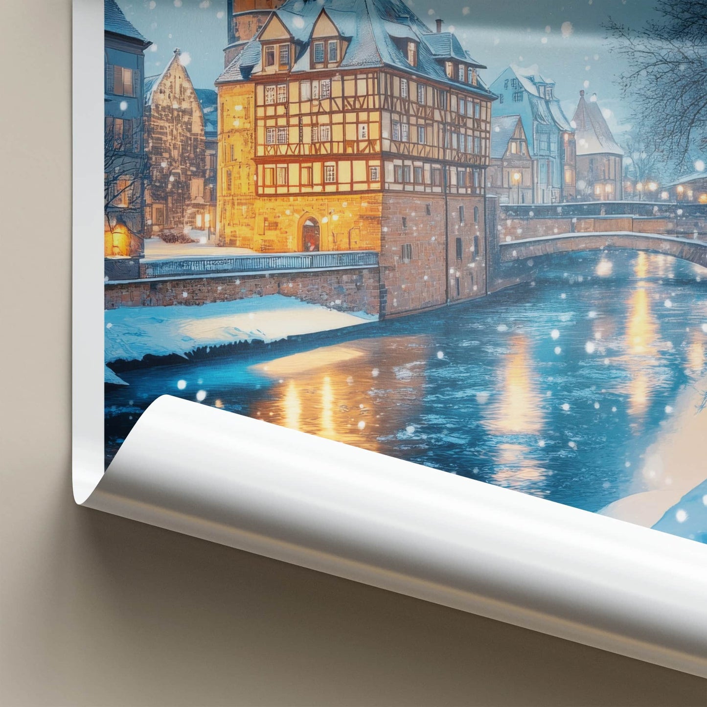 Bamberg Poster - Germany Framed Print - Illuminated Bridge Scene Lounge Decor