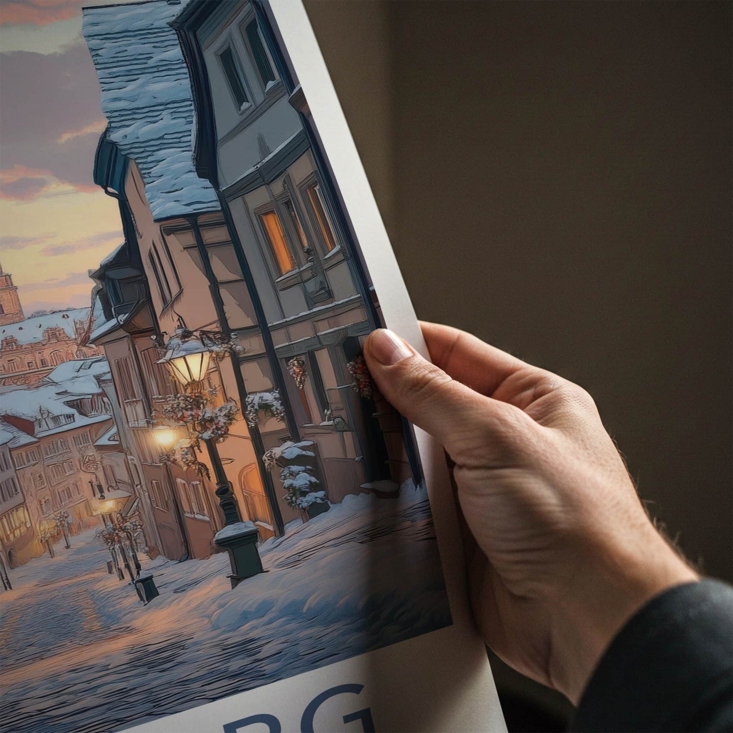 Bamberg Poster - Germany Travel Art - Illuminated Winter Street Home Decor
