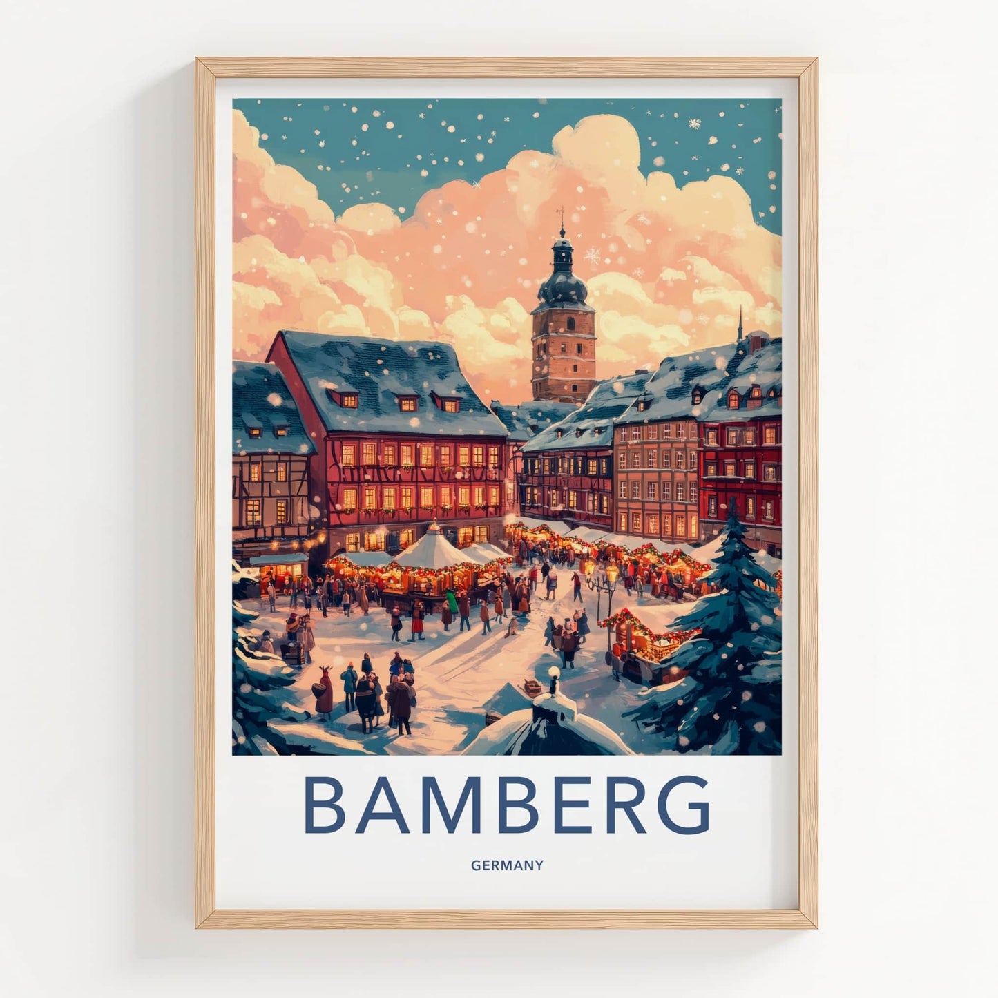 Bamberg Poster - Germany Travel Art - Snowy Market Square Home Decor