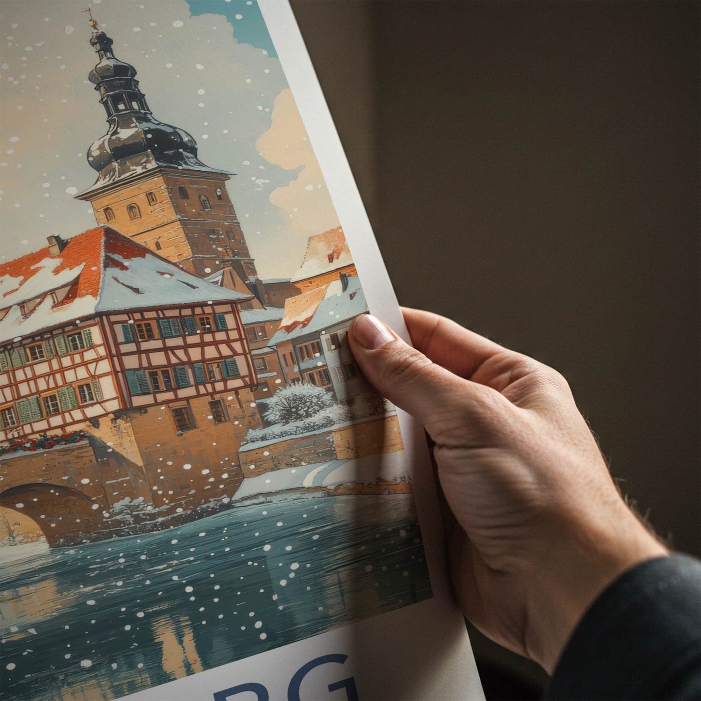 Bamberg Poster - Germany Travel Art - Snowy Winter Town Home Decor