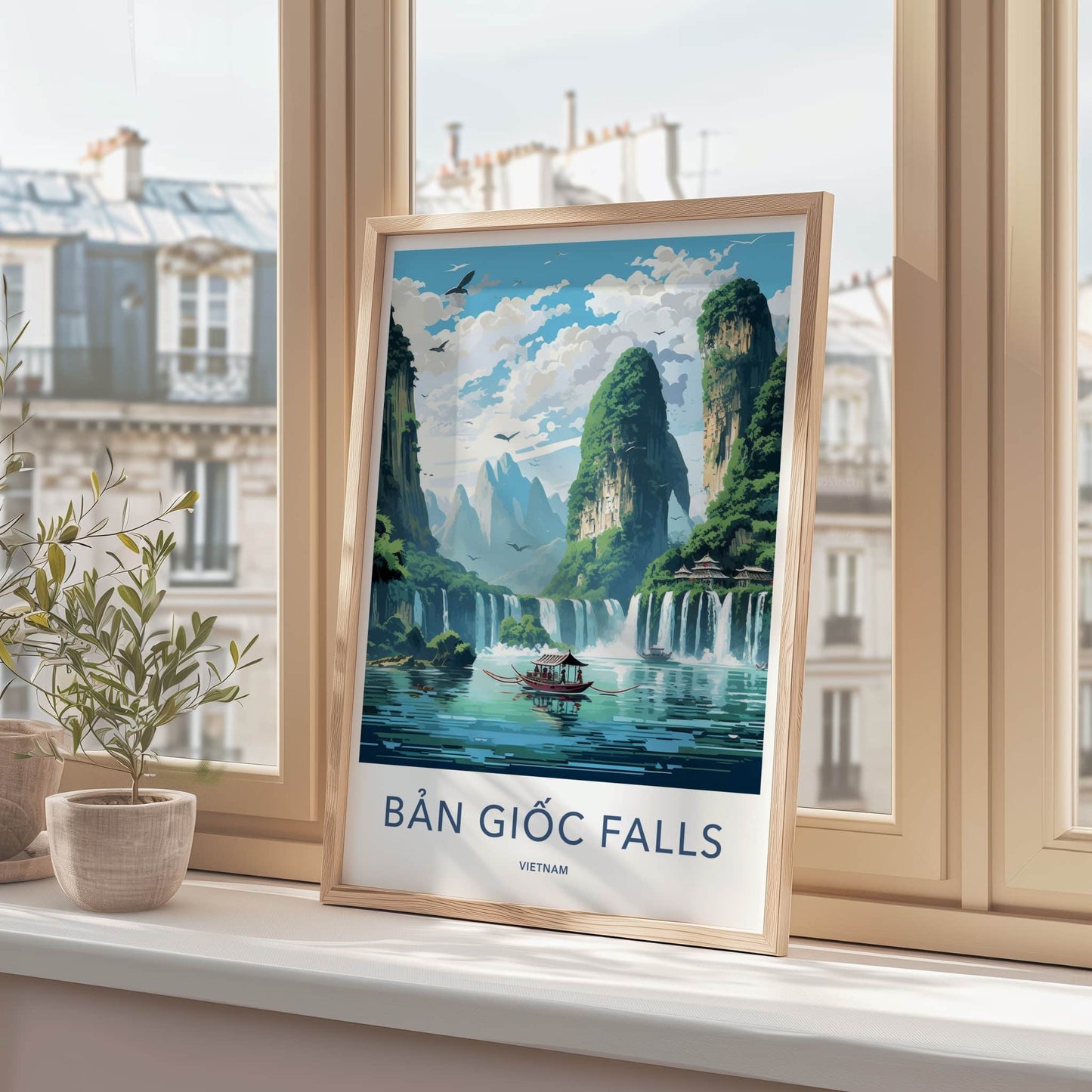 Ban Gioc Falls Poster - Vietnam Travel Art - Lush Mountains Waterfalls Home Decor