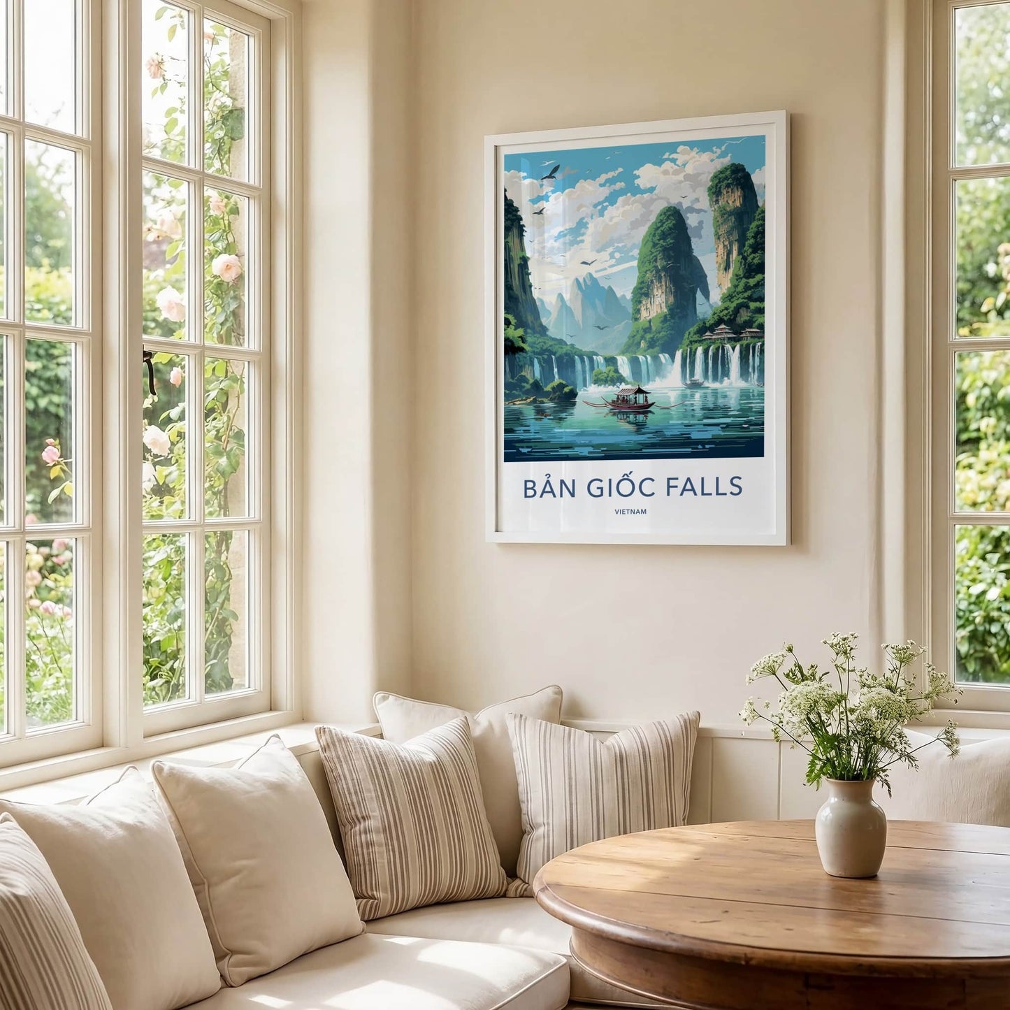 Ban Gioc Falls Poster - Vietnam Travel Art - Lush Mountains Waterfalls Home Decor