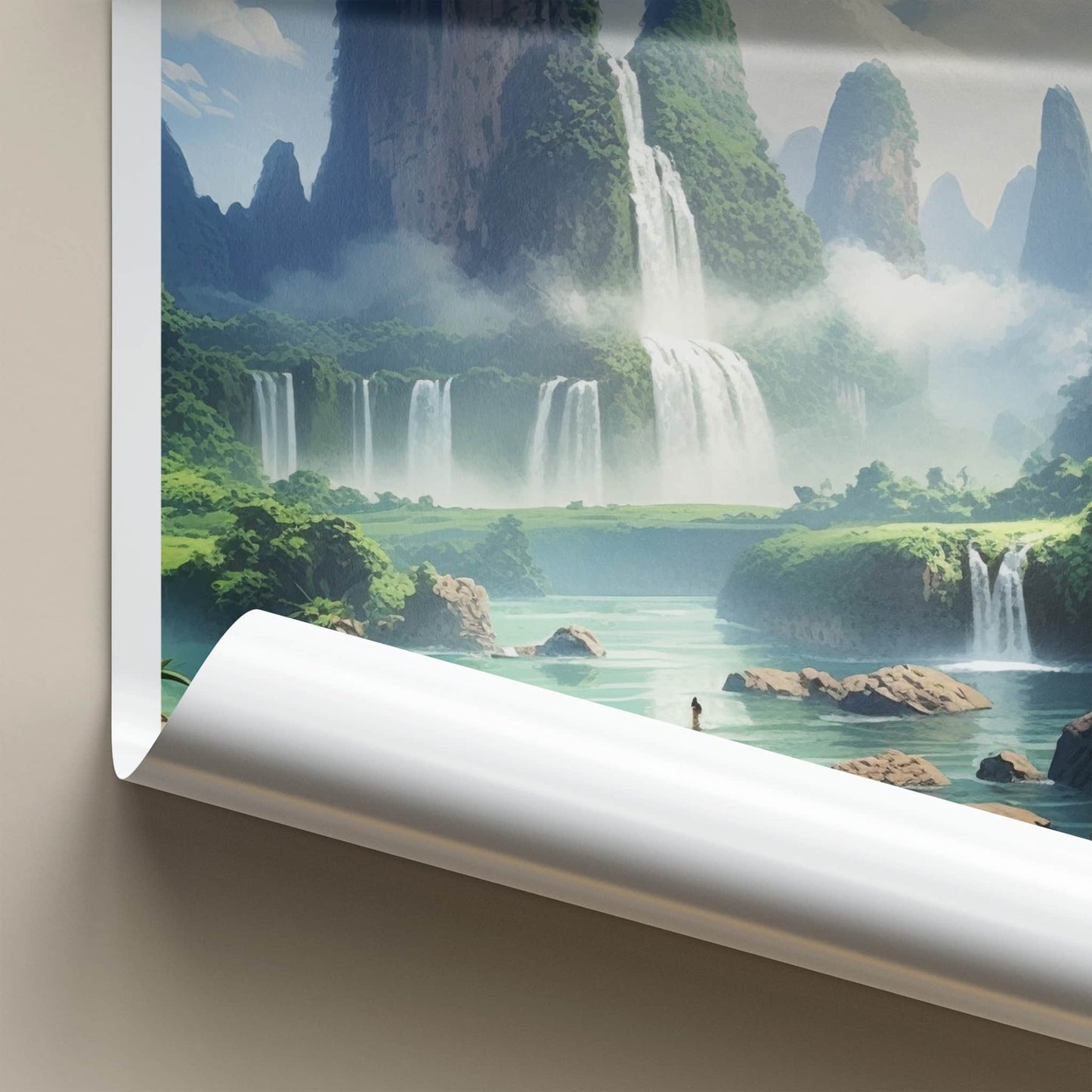 Ban Gioc Poster - Vietnam Travel Art - Lush Waterfall Landscape Home Decor