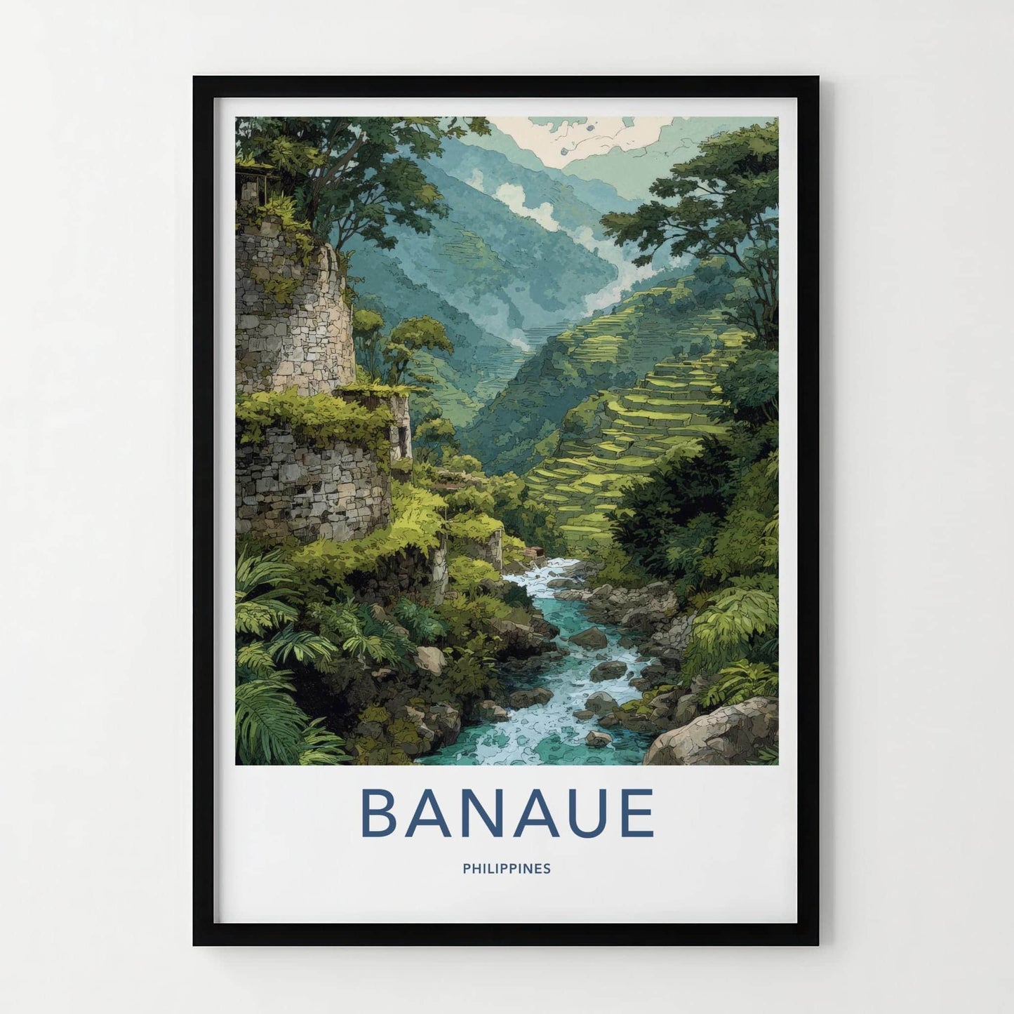 Banaue Poster - Philippines Travel Art - Terraced River Valley Home Decor