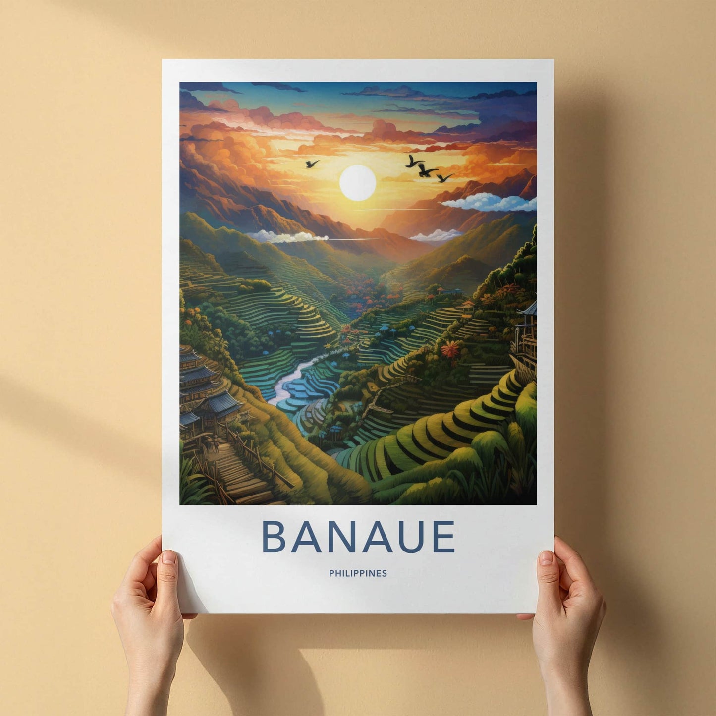 Banaue Poster - Philippines Travel Art - Vibrant Valley Sunset Home Decor