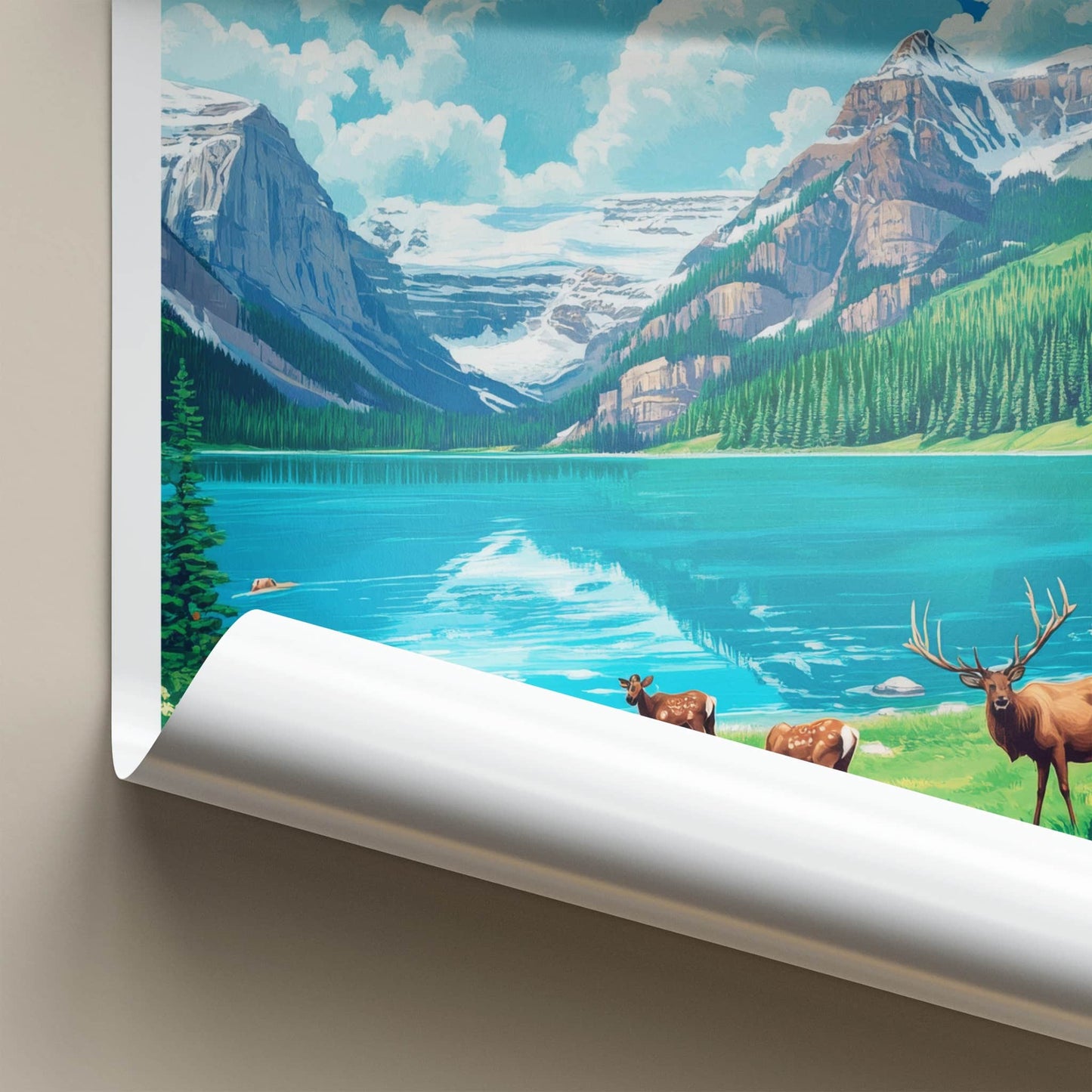 Banff National Park Poster - Canada Travel Art - Elk Mountain Lake Wall Decor