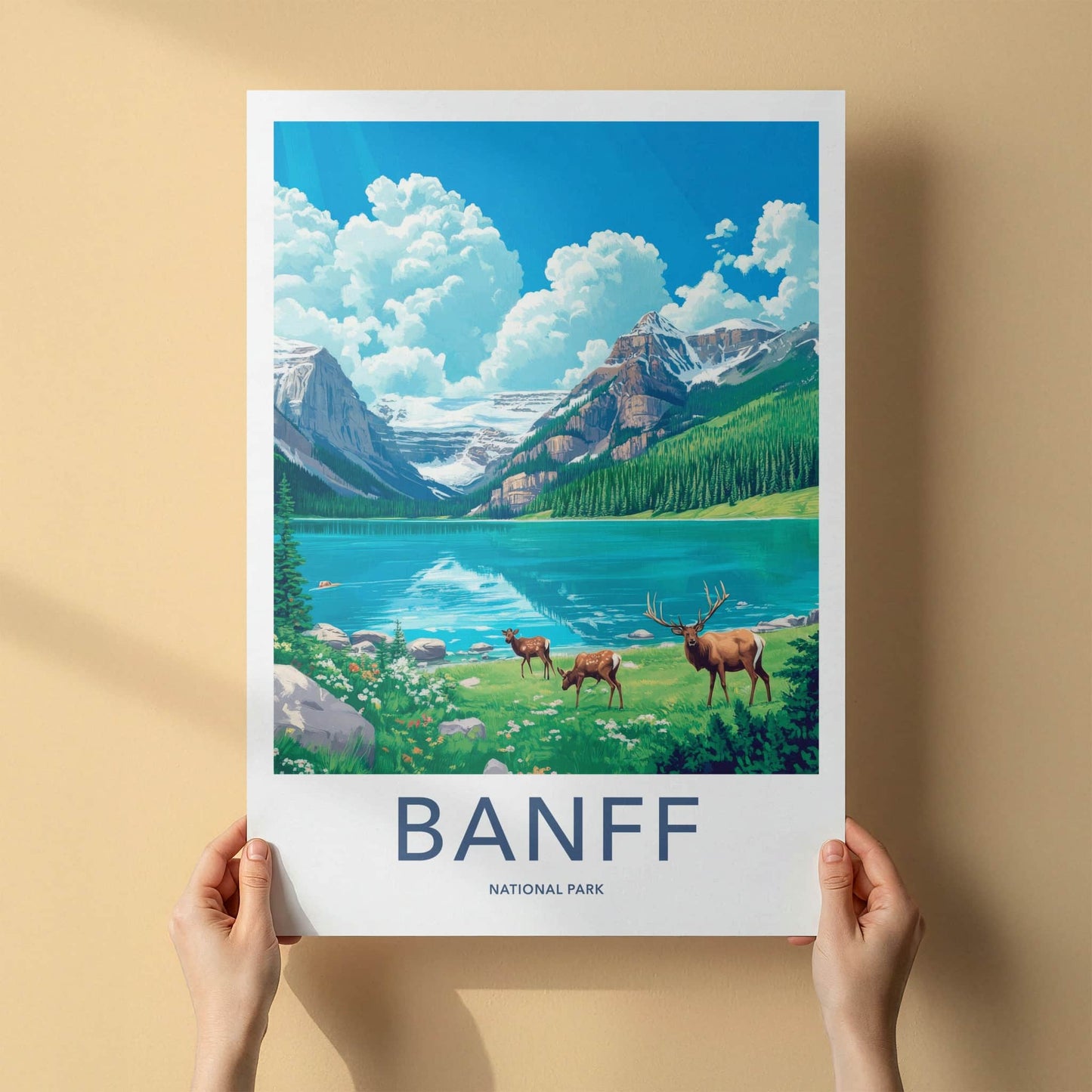Banff National Park Poster - Canada Travel Art - Elk Mountain Lake Wall Decor