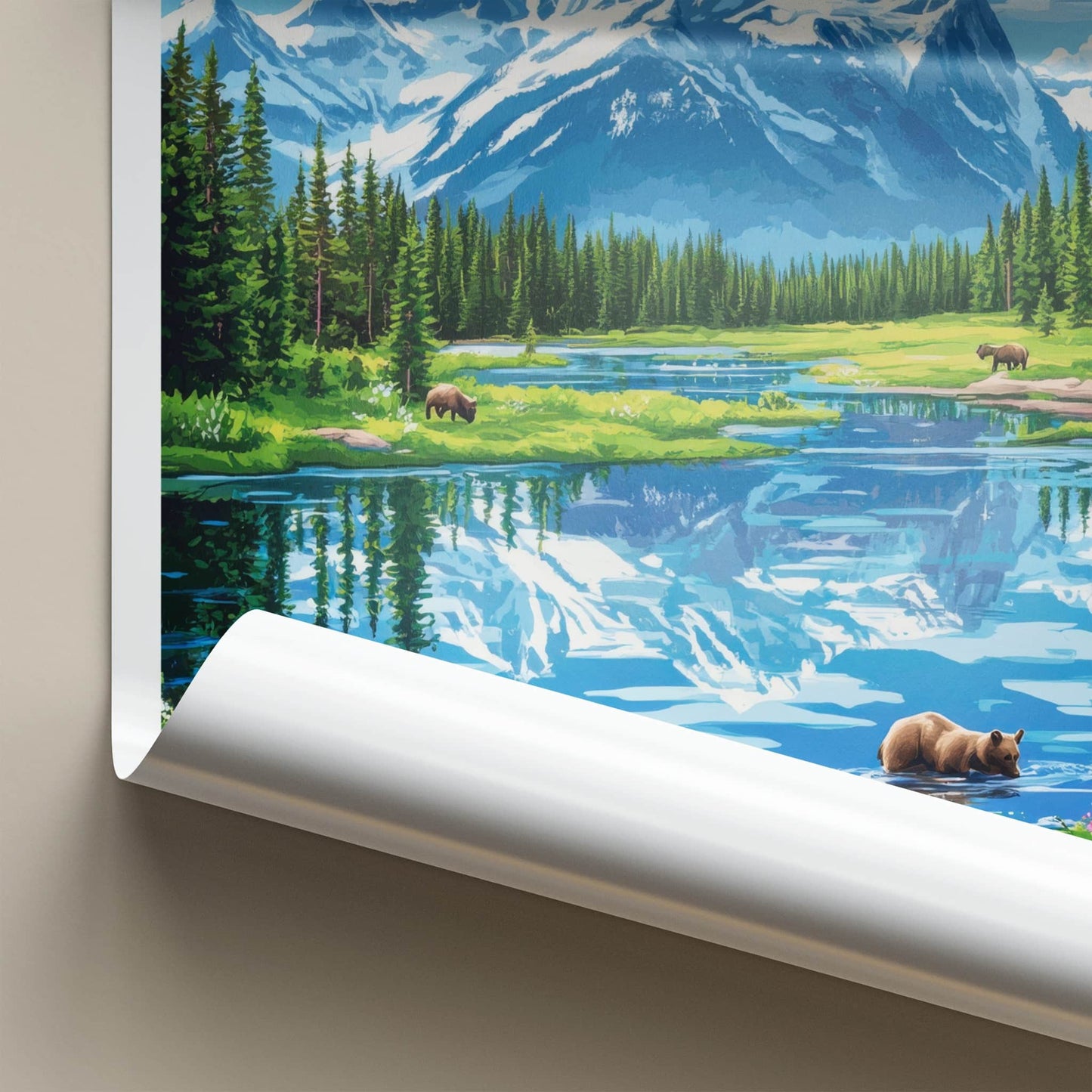 Banff National Park Poster - Canada Travel Art - Mountain Lake Bears Home Decor