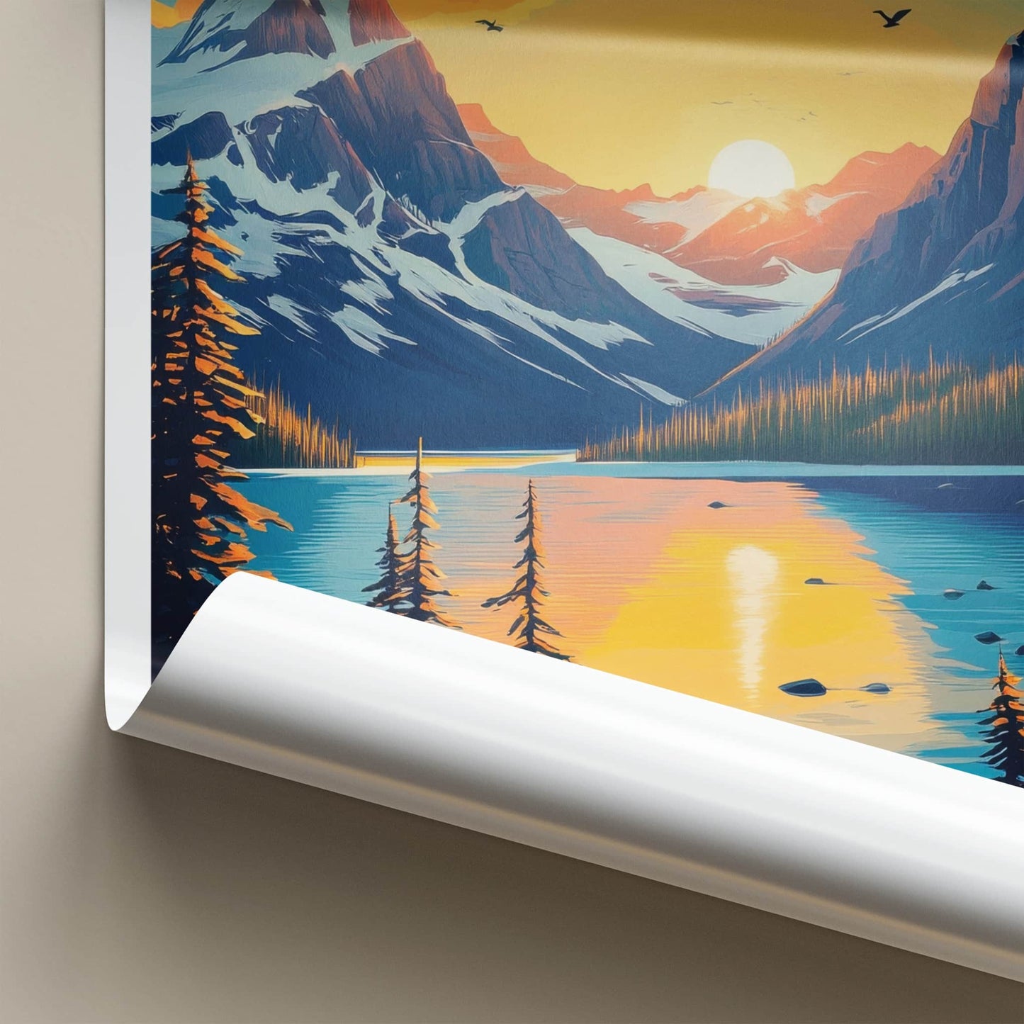Banff National Park Poster - Canada Travel Art - Mountain Lake Sunset Wall Decor