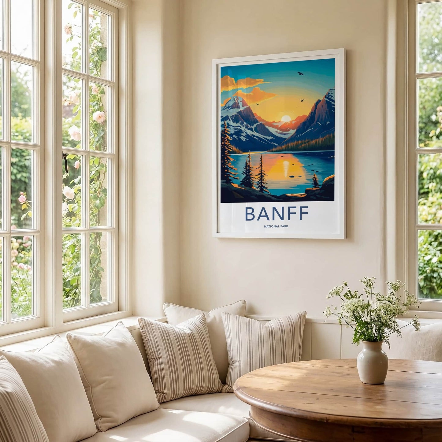 Banff National Park Poster - Canada Travel Art - Mountain Lake Sunset Wall Decor