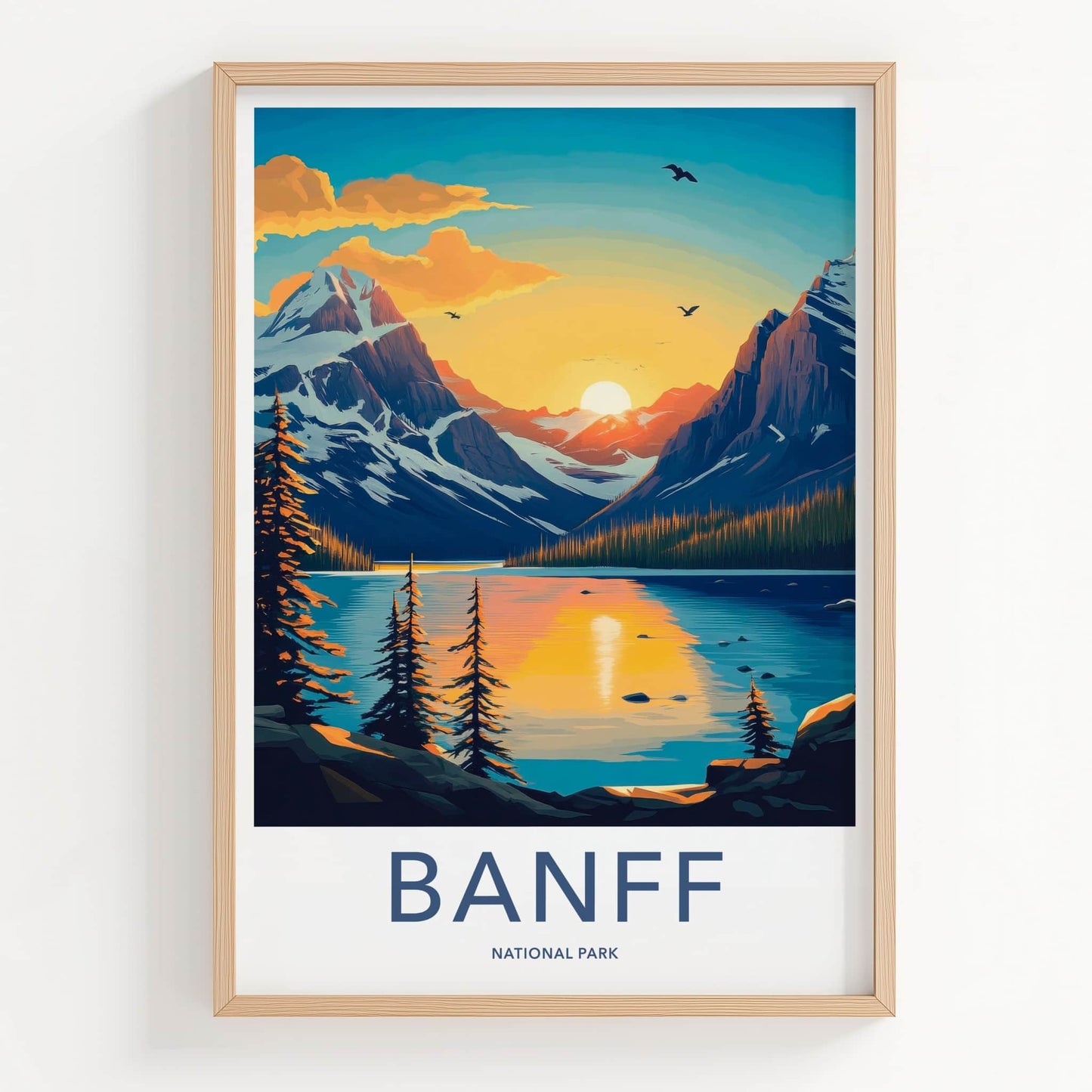 Banff National Park Poster - Canada Travel Art - Mountain Lake Sunset Wall Decor