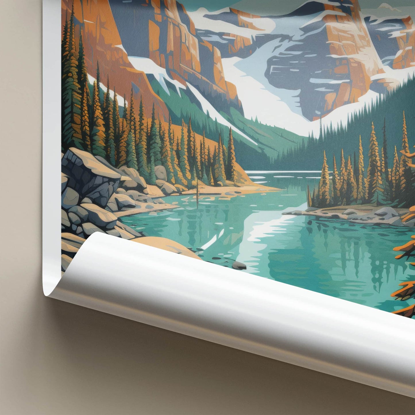 Banff Poster - Canada Travel Art - Mountain Lake Pines Home Decor