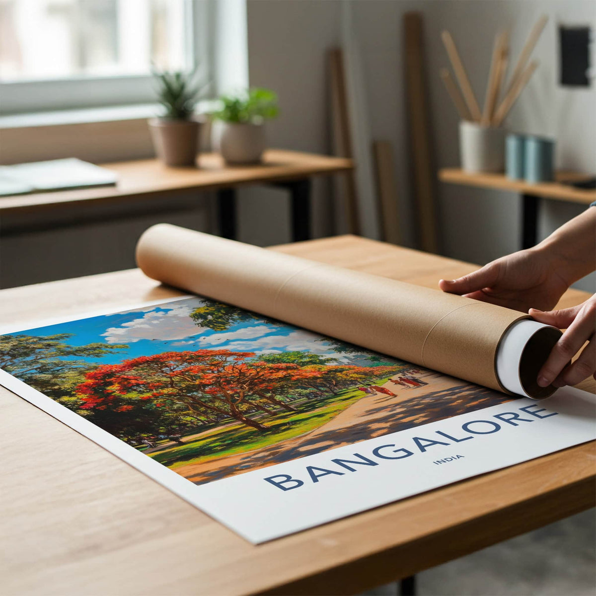 Bangalore Poster - India Travel Art - Karnataka Blossoming Garden Path Home Decor
