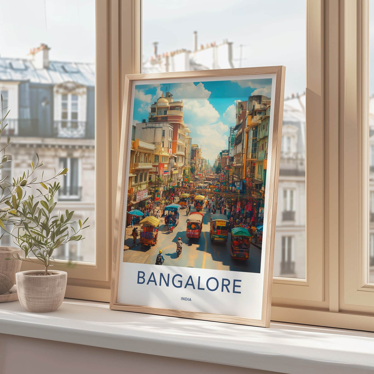 Bangalore Poster - India Travel Art - Karnataka Bustling Cityscape Street Home Decor