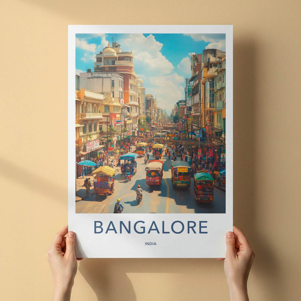 Bangalore Poster - India Travel Art - Karnataka Bustling Cityscape Street Home Decor