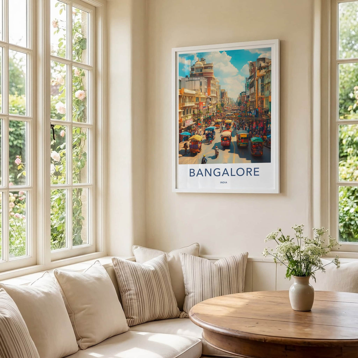 Bangalore Poster - India Travel Art - Karnataka Bustling Cityscape Street Home Decor