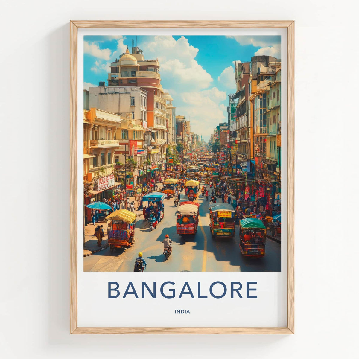 Bangalore Poster - India Travel Art - Karnataka Bustling Cityscape Street Home Decor