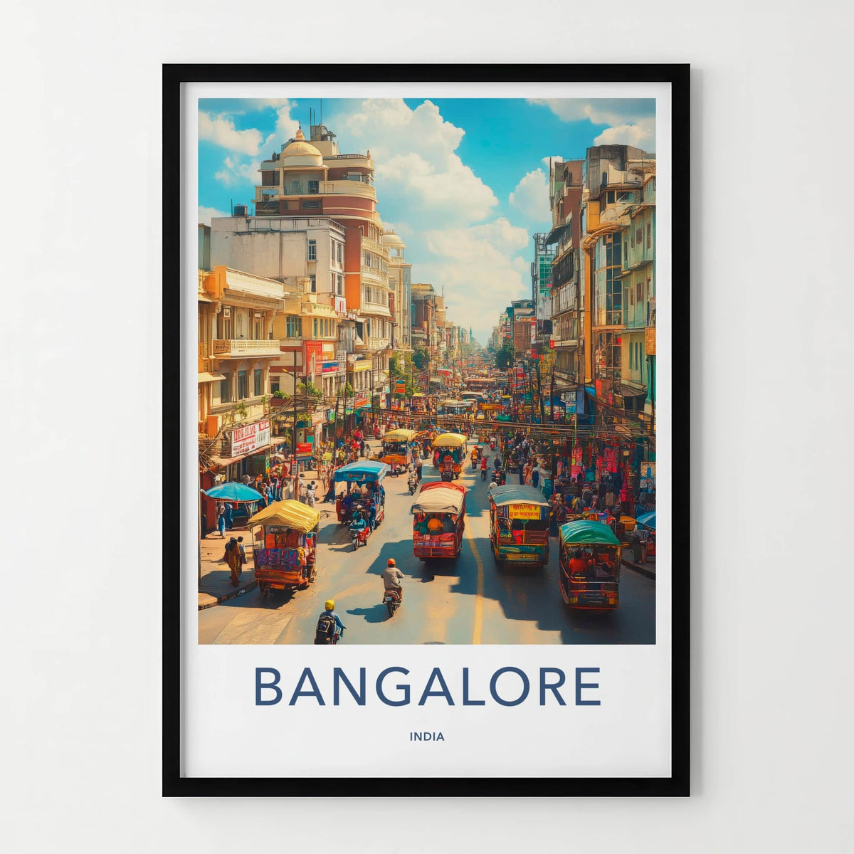 Bangalore Poster - India Travel Art - Karnataka Bustling Cityscape Street Home Decor